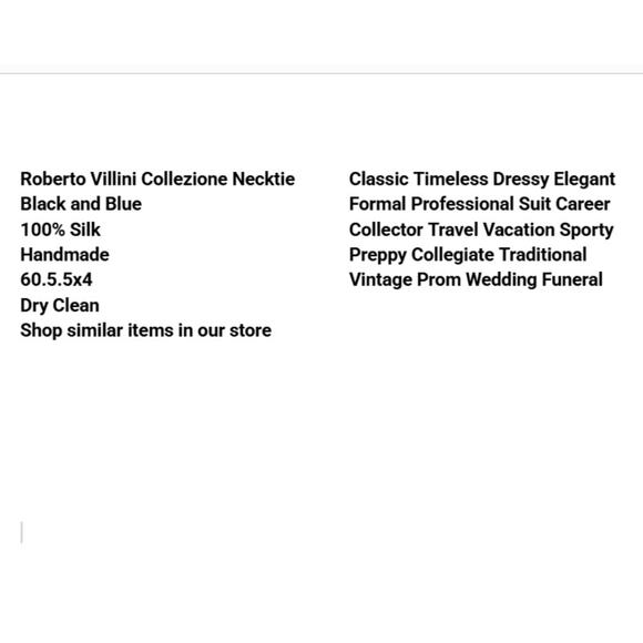 Vtg Roberto Villini Necktie Black Blue Silk Handmade 60.5x4 Traditional Preppy - Picture 2 of 9